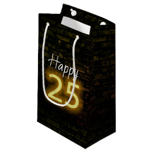 Sacola Para Presentes Pequena Aniversário Neon 25 Sinal em Brick