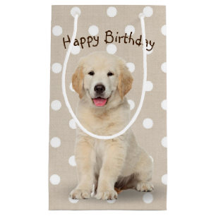 Sacola Para Presentes Pequena Aniversário Ouro Retriever Puppy No Bolinhas