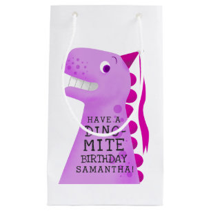 Sacola Para Presentes Pequena Aniversário Personalizado Rosa do Dinossauro Boni