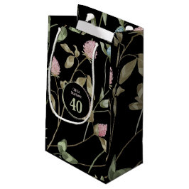 Sacola Para Presentes Pequena Aniversário Romântico Preto Rosa Trevo Floral 