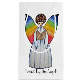 Sacola Para Presentes Pequena Anjo De Aquarela Com Asas Arco-Íris Lendo Um Livro
