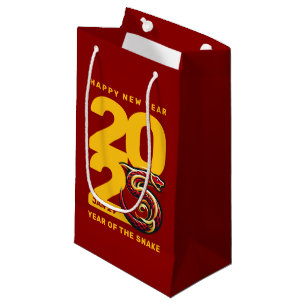 Sacola Para Presentes Pequena Ano Dourado Vermelho do Cobra de 2025