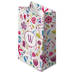 Sacola Para Presentes Pequena Aquarela Autumn Hedgerow Flor Monograma
