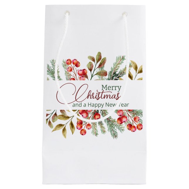 Sacola Para Presentes Pequena Aquarela Elegante de Natal (Frente)