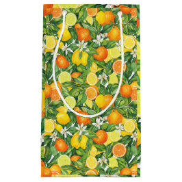 Sacola Para Presentes Pequena Aquarela Mediterrânea de Citrinos Limões & Laranja