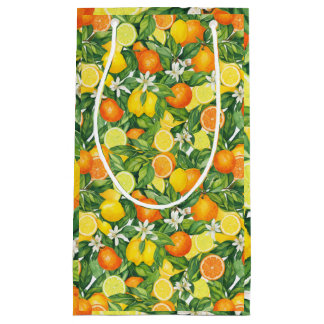 Sacola Para Presentes Pequena Aquarela Mediterrânea de Citrinos Limões & Laranja