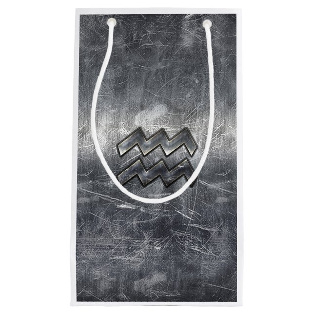 Sacola Para Presentes Pequena Aquarius - Sinal Zodiodítico - Aço Prateado Distan (Frente)