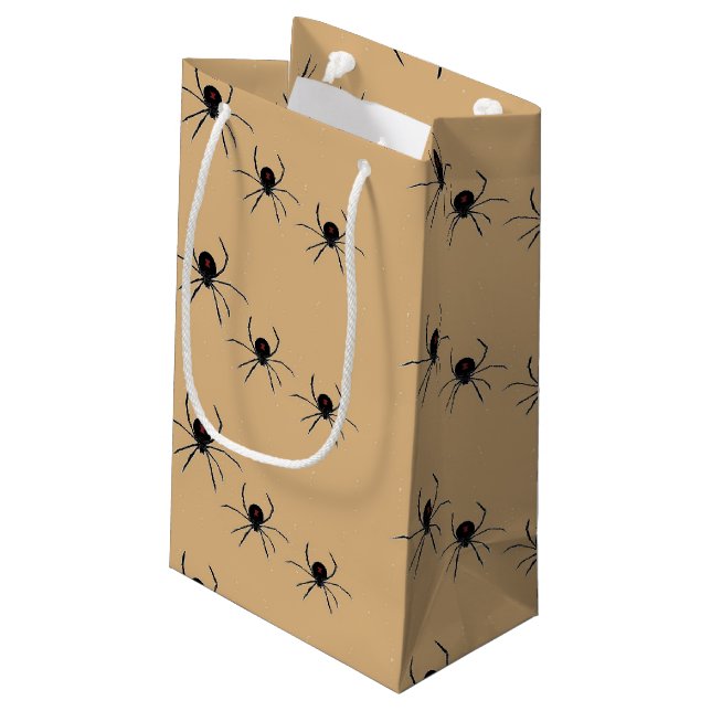 Sacola Para Presentes Pequena Aranhas com padrão marrom (Verso inclinado)