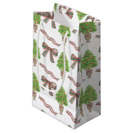 Sacola Para Presentes Pequena Arco e Topiário da Xadrez de Natal com Aquarela