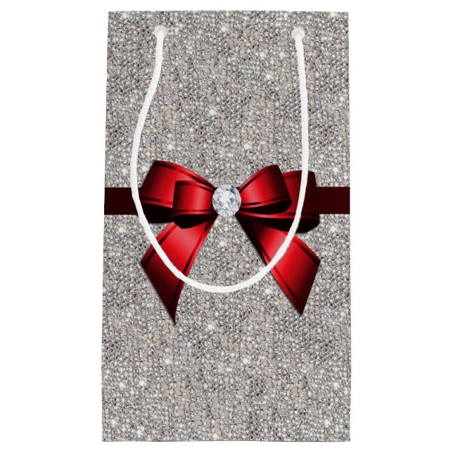 Sacola Para Presentes Pequena Arco & fita chamativos à moda dos Sequins (Frente)