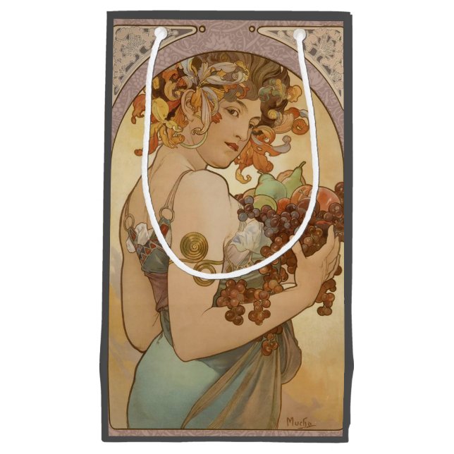 Sacola Para Presentes Pequena Art Nouveau Mulher Mucha Linda (Frente)