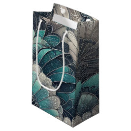 Sacola Para Presentes Pequena Art Nouveau Ventiladores Azuis e Prateados