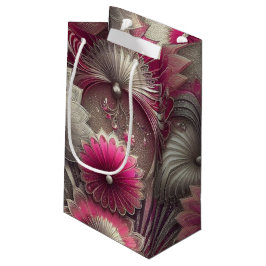 Sacola Para Presentes Pequena Art Nouveau Ventiladores rosa e prateados