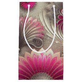 Sacola Para Presentes Pequena Art Nouveau Ventiladores rosa e prateados