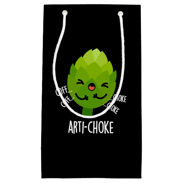 Sacola Para Presentes Pequena Art sufke Funny Veggie Artichoke Pun Dark BG (Frente)