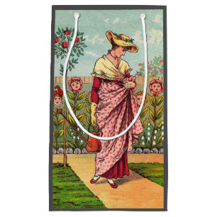 Sacola Para Presentes Pequena Arte Antigo Jardim Crescer Flor Mulher