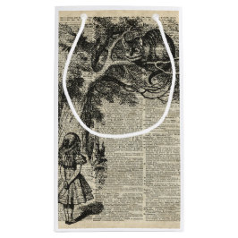 Sacola Para Presentes Pequena Arte de Alice e de estêncil de Cheshire na página
