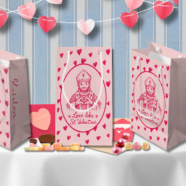 Sacola Para Presentes Pequena Arte do Coração Rosa do Católico São Valentim
