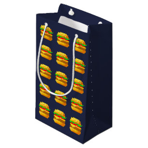 Sacola Para Presentes Pequena Arte em pixel rápida e colorida com burger de 8 bi
