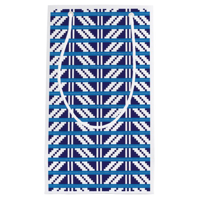 Sacola Para Presentes Pequena Arte étnica letã letã branca e azul (Frente)