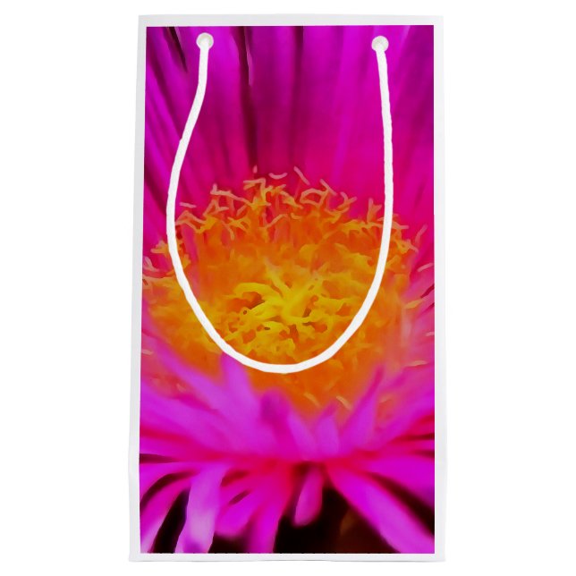 Sacola Para Presentes Pequena Arte Floral Magenta Rosa-Aster-Flor-Rosa (Frente)