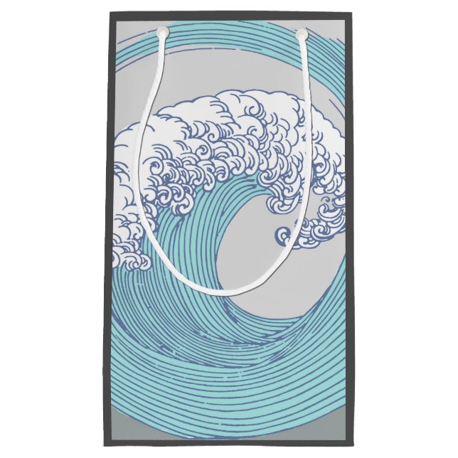 Sacola Para Presentes Pequena Arte Oceânica Onda Surf Japonês (Frente)