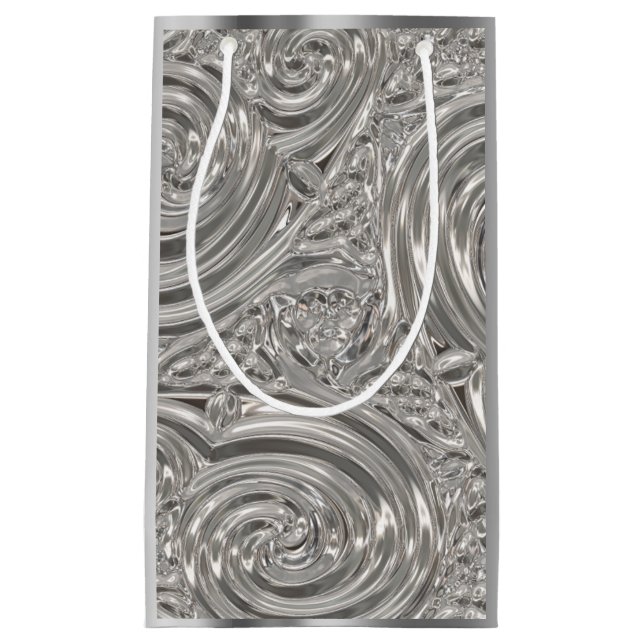 Sacola Para Presentes Pequena Arte vitoriana elegante prateada nouveau (Frente)