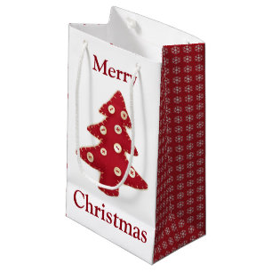 Sacola Para Presentes Pequena Artesanato Vermelho Árvores de Natal Button Bauble