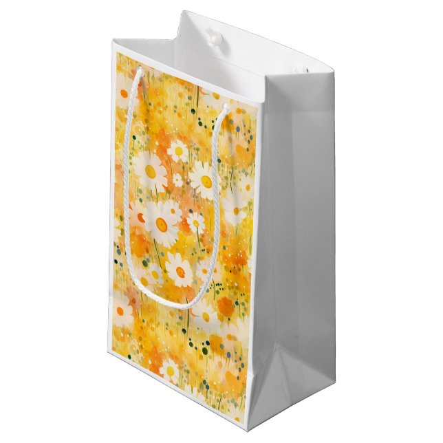Sacola Para Presentes Pequena Artisan Wildflower Amarelo Laranja Happy Daisies (Frente inclinada)