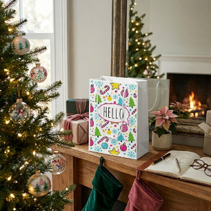 Sacola Para Presentes Pequena Árvore de Natal Colorida em Estilo Pop Art – Alegr