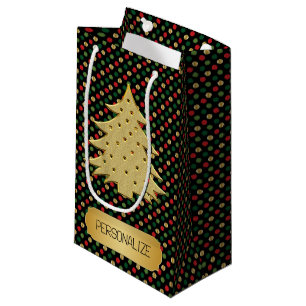 Sacola Para Presentes Pequena Árvore de Natal com Fundo de Pontos
