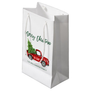 Sacola Para Presentes Pequena Árvore de Natal de Caminhão Vintage com Script d