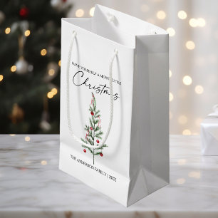 Sacola Para Presentes Pequena Árvore de Natal de Coloração de Água com Script de