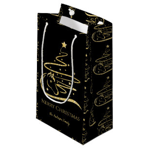 Sacola Para Presentes Pequena Árvore de Natal Dourada da Equestre
