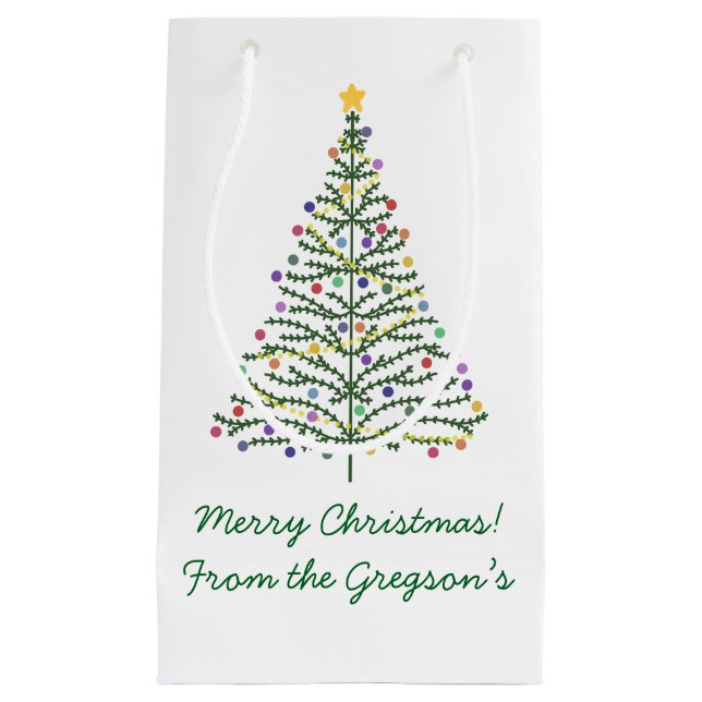 Sacola Para Presentes Pequena Árvore de Natal Festiva Personalize com Nome (Frente)