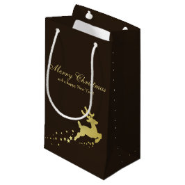 Sacola Para Presentes Pequena Árvore de Natal ouro com Reindeer