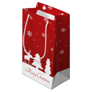 Sacola Para Presentes Pequena Árvore de Natal Reindeer Snowman