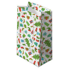 Sacola Para Presentes Pequena Árvore Retro Whimsical Oferece Calçados Elf Hat no