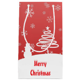 Sacola Para Presentes Pequena Árvore Snowman de inverno Branco