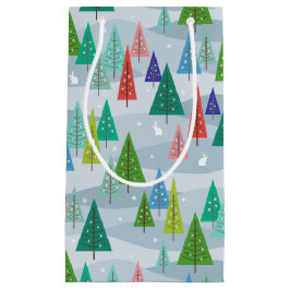 Sacola Para Presentes Pequena Árvores de Natal de inverno Retroinspiradas