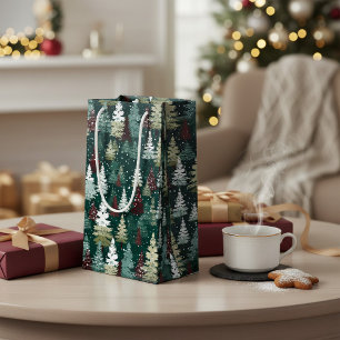 Sacola Para Presentes Pequena Árvores de Natal Festivas Neve