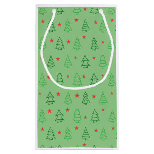 SACOLA PARA PRESENTES PEQUENA ÁRVORES DE NATAL VERDE E DESIGN DE ESTRELA VERMELH