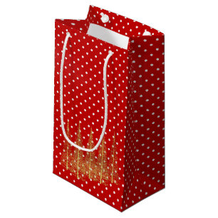 Sacola Para Presentes Pequena Árvores de Natal Vermelhas e Brancas - Saco do Pre