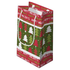 Sacola Para Presentes Pequena Árvores Vermelhas, Brancas e Verdes do Natal