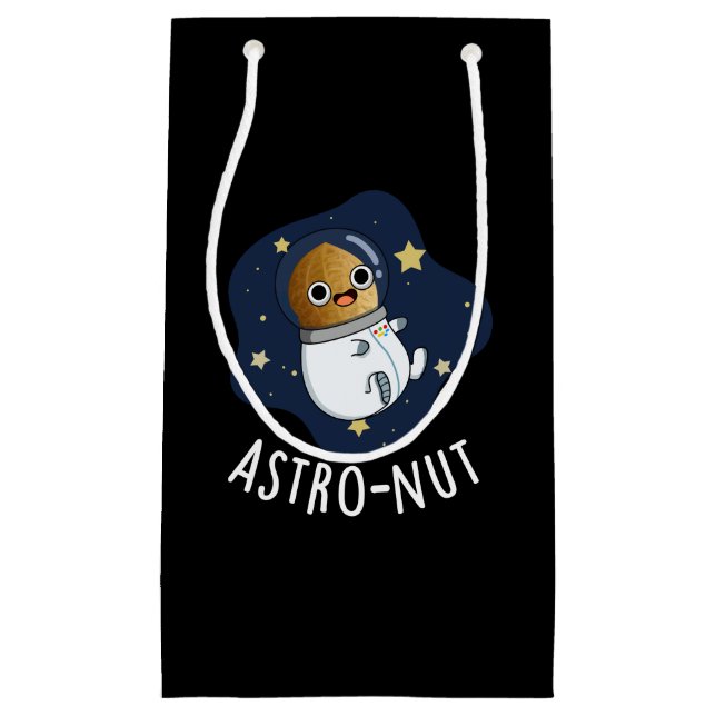 Sacola Para Presentes Pequena Astronauta de Noz Engraçado Astronauta Pun Dark BG (Frente)