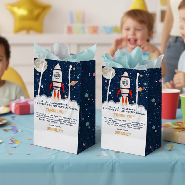 Sacola Para Presentes Pequena Astronauta Rocket Outer Space primeiro aniversario (Criador carregado)
