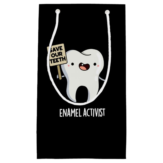 Sacola Para Presentes Pequena Ativista Enamel Funny Dental Pun Escuro BG (Frente)