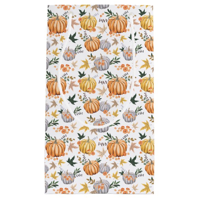 Sacola Para Presentes Pequena Autumn Harvest Pumpkin Patterno Fall Party (Frente)