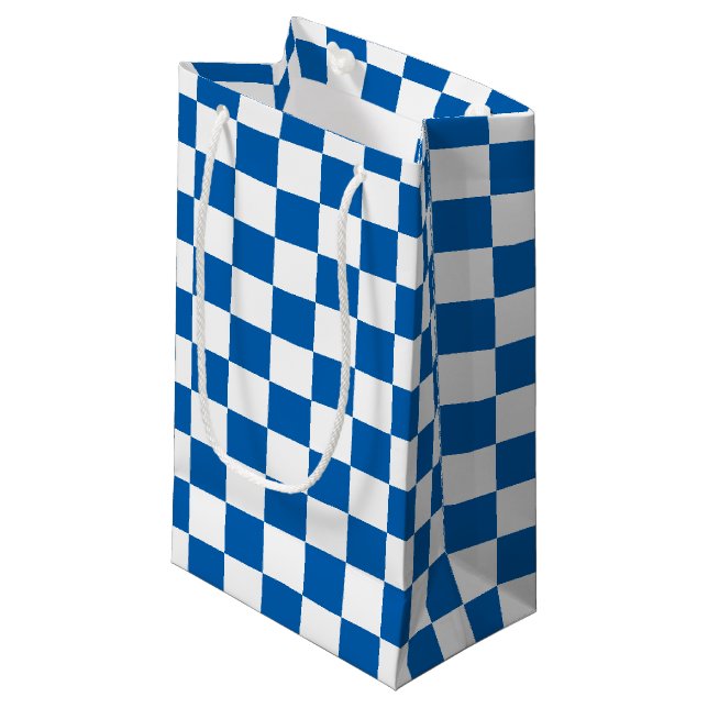 Sacola Para Presentes Pequena Azul Checkered (Frente inclinada)