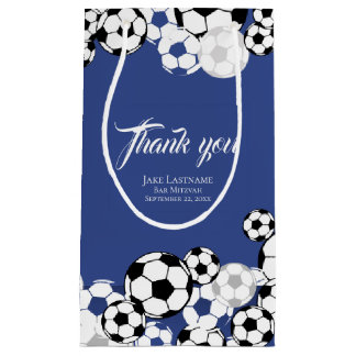 Sacola Para Presentes Pequena Azul convidativo para futebol com texto